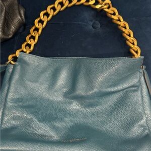 Viola Castellani Italian Leather Gold Chain Deep Teal Bag Like New!